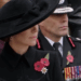 The Princess of Wales looks to a memorial during a service on Armistice Day