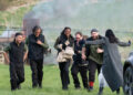 The finalists vie to escape from the train before an explosion (CREDIT LINE:BBC/Studio Lambert/Euan Cherry)