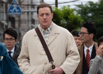 Brendan Fraser walking in Tokyo in Rental Family .