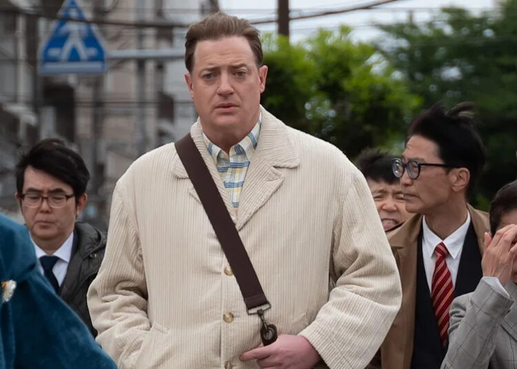 Brendan Fraser walking in Tokyo in Rental Family .