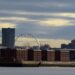 The Liverpool Wheel near to the Royal Albert Dock and Arena can be seen from the River Mersey