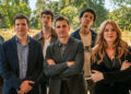 Woody Harrelson, Jesse Eisenberg, Dominic Sessa, Dave Franco, Justice Smith, Isla Fisher, and Ariana Greenblatt in Now You See Me: Now You Don't.