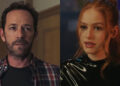 From left to right: a side-by-side of Luke Perry and Madelaine Petsch on Riverdale. .