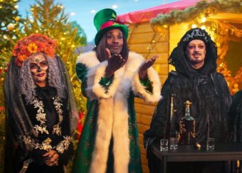 The ghosts are played (left to right) by Eva Longoria, the Broadway star Billy Porter, and Boy George