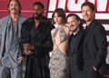 Lee Pace, Colman Domingo, Emilia Jones, Edgar Wright and Glen Powell attend the UK Premiere of "The Running Man" at Odeon Luxe Leicester Square on November 5, 2025 in London, England.