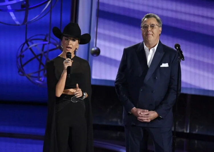 Lainey Wilson and Vince Gill (R) appear onstage at the Primetime Emmy Awards in September. File Photo by Jim Ruymen/UPI