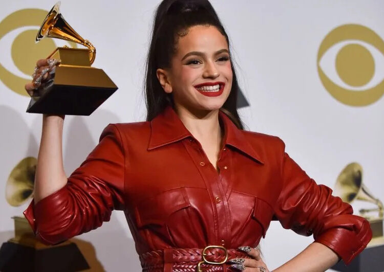 Rosalia appears backstage with her award for Best Latin Rock, Urban or Alternative Album for "El Mal Querer," during the Grammy Awards in 2020. File Photo by Christine Chew/UPI