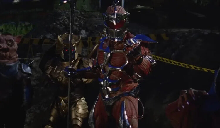 Lord Zedd and two monster minions at a construction site in Mighty Morphin Power Rangers: The Movie