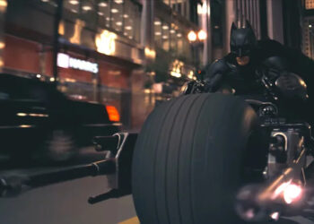 Batman riding his motorcycle in The Dark Knight