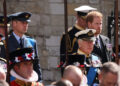 Prince William with King Charles and Prince Harry at the Funeral of Queen Elizabeth II