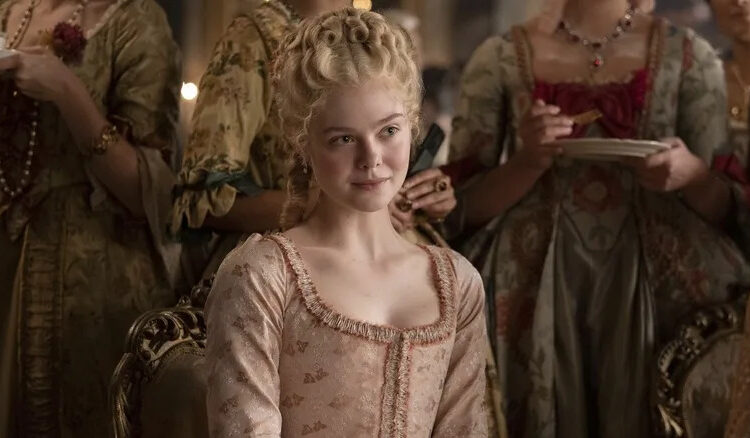 Catherine sitting amongst her ladies smirking in The Great