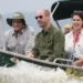 PA Media Five people on a boat, with William in the centre, wearing dark sunglasses. On his right are two men, on his left is a woman and a another man. In the forefront of the picture is sea spray as the boat moves through the water