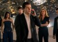 This image released by Lionsgate shows, from left, Justice Smith, Ariana Greenblatt, Dominic Sessa, Jesse Eisenberg, Isla Fisher and Dave Franco in a scene from "Now You See Me: Now You Don't." (Katalin Vermes/Lionsgate via AP)