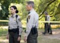 Morena Baccarin as Sheriff Mickey Fox and Matt Lauria as Boone — 'Sheriff Country' Season 1 Episode 6