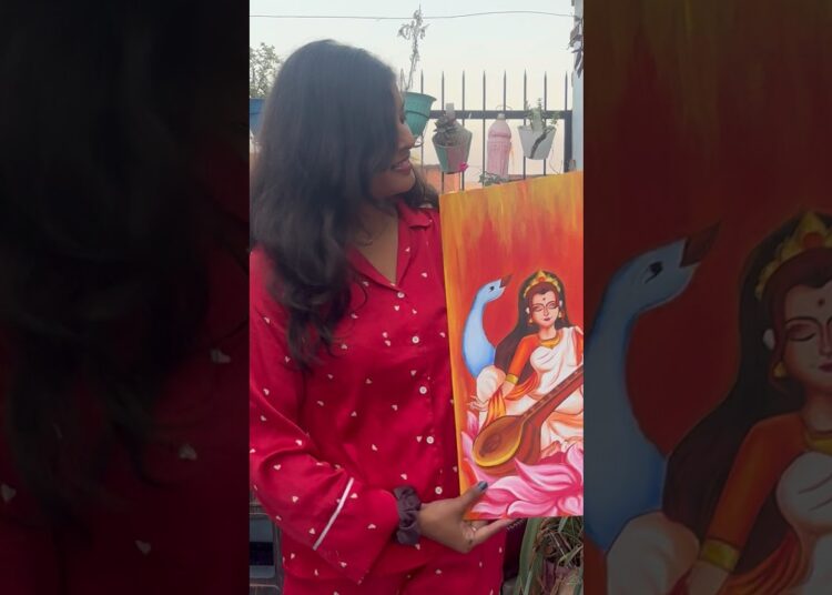 Final #art #painting #paint #indian #hindu #acrylic #canvas #look #saraswati #full #video #shorts o