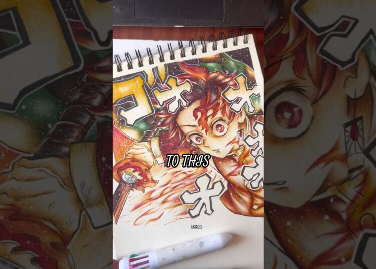 Before vs after #pendrawing #art #drawing #artist #trending #penart #viral #anime #trend #tanjiro