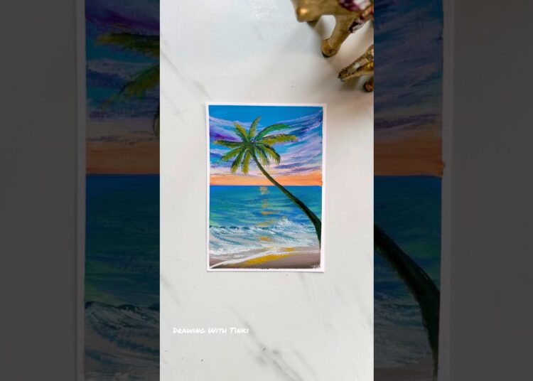 Sunset Seascape / Purple Sky Beach painting #art #acrylicscenery #sea #short #artist #beach #ocean