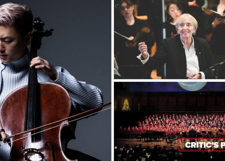 L-R (clockwise): Cellist Peter Eom; Lydia Adams, Conductor & Artistic Director of the Elmer Iseler Singers (Photo: Bo Huang); The St. Michael’s School Choir (Photo courtesy of St. Michael’s School Choir)