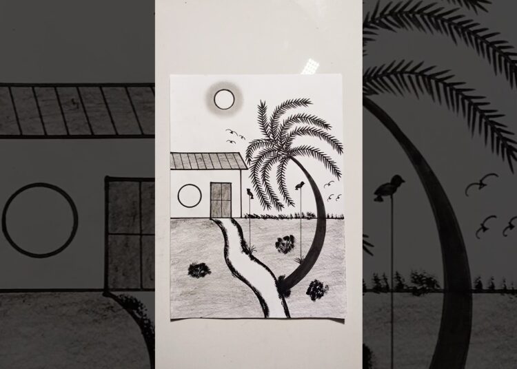 how to draw house scenery drawing short video #drawing #easyhouse #scenery #artist #short