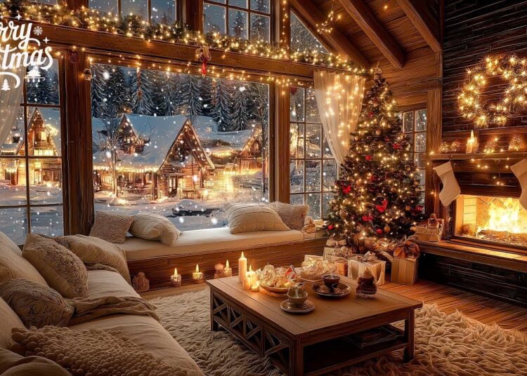 Peaceful Christmas Music for Relaxation – Relaxing Christmas Ambience – Warm Fireplace and Soft Snow