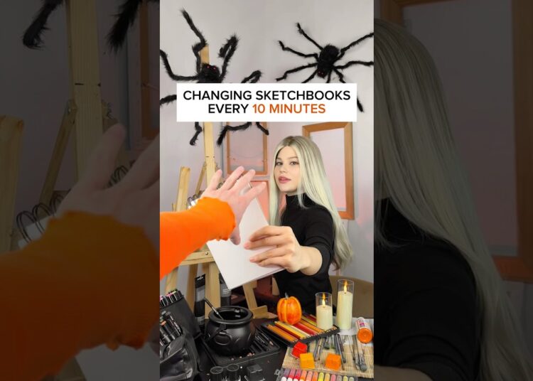 CHANGING SKETCHBOOKS EVERY 10 MINUTES🎃 Do you like more 1 or 2? 🧡 #art #halloween #shorts #ghost