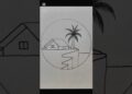 Beautiful Village Drawing Inside a Circle | Easy Scenery Art for Beginners