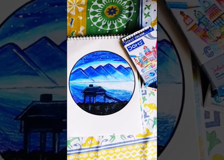 Easy landscape drawing 🖌️🎨#trending #shorts #ytshorts #viral #artist