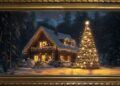Home for Christmas, Vintage Oil Painting | Gold Framed TV Art Screensaver with Music