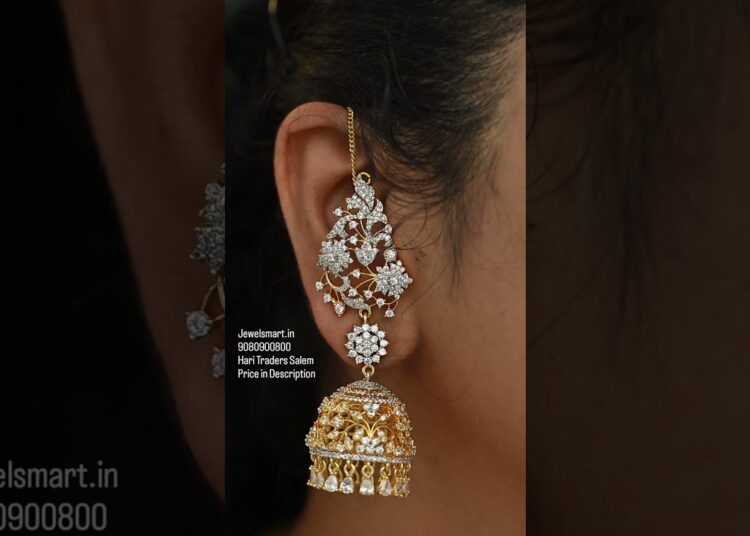 Celebrity‑Inspired Jhumka Earrings – Two‑Tone CZ White Stones With Mattal Chain #jhumka #celebrity