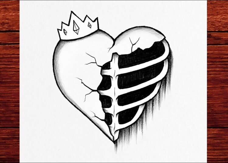 How to Draw a Broken Heart with Crown | Dark Aesthetic Pencil Art