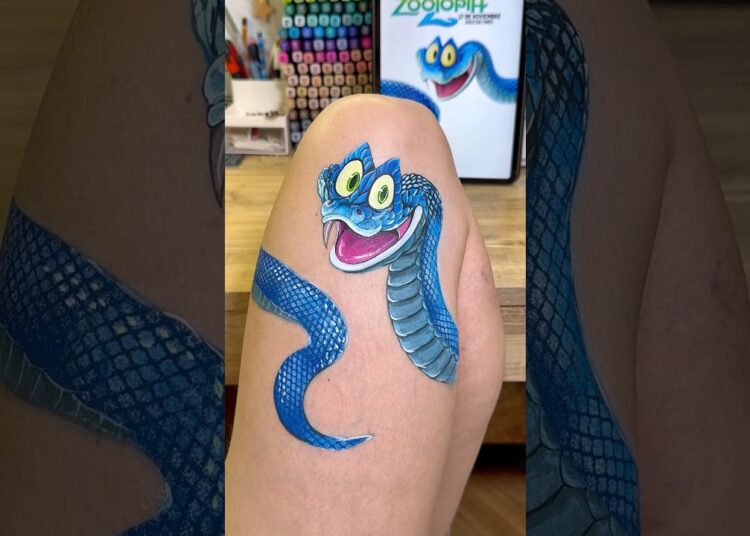 Bye Bye Gary! 🐍💙 Wiping off Zootopia 2 Realistic Art #shorts #bodyart #drawing