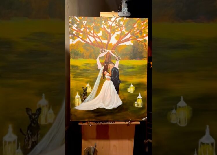 What happens when it rains…😱 #liveweddingpainting #liveweddingpainter #2026bride #miamibeach #art