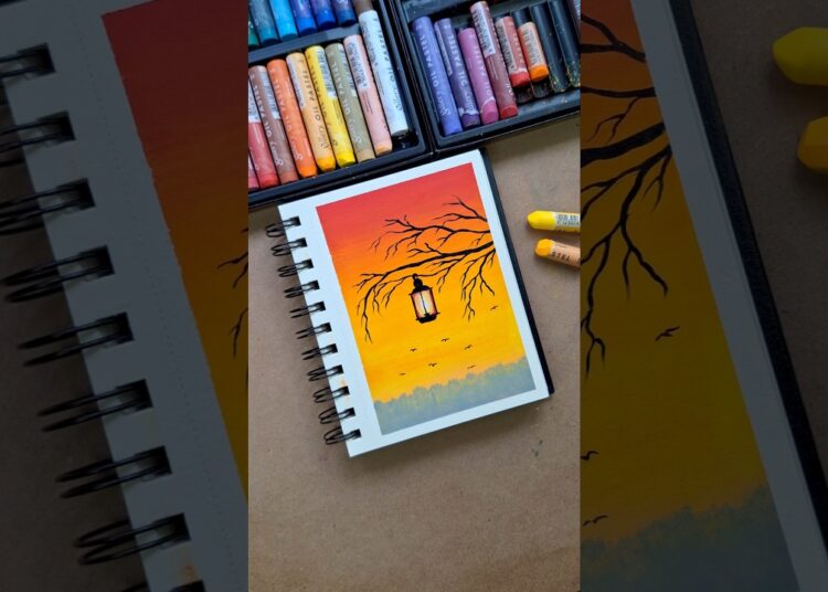Sunset Lantern Scenery Drawing 🌅 | Easy Oil Pastel Art #oilpastel #art