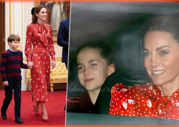 Catherine Radiant In Striking Red Pussy-Bow Dress As Royal Family Gathers For Annual Christmas Lunch
