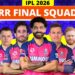 IPL 2026 – Rajasthan Royals Full & Final Squad | RR Team 2026 Players List | RR 2026 Squad
