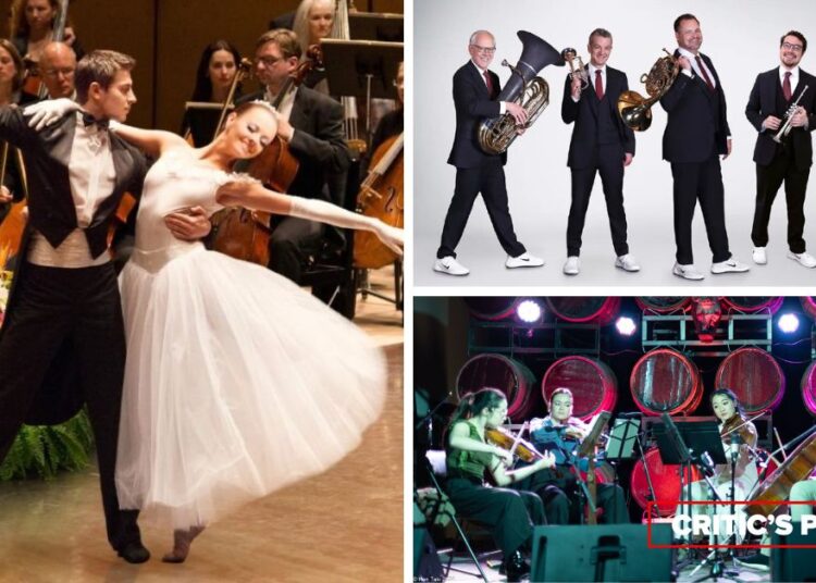 L-R (clockwise): Salute to Vienna dancers (Photo courtesy of Attila Glatz Productions); the Canadian Brass (Photo courtesy of the artists); Music Around The Corner string quartet (Photo courtesy of the artists)