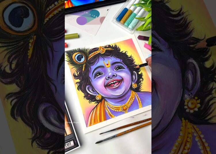 Little Krishna Drawing 🥰Oil Pastel #shorts #art #drawing #krishna #littlekrishna