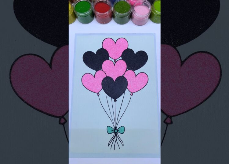 Heart Balloons🩷🖤 Sand Art Painting | Relaxing ASMR #shorts