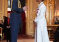 Adjoa Andoh collected an MBE from Prince William at Windsor Castle on Wednesday