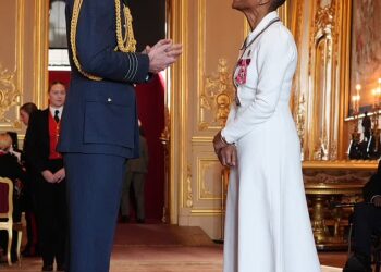 Adjoa Andoh collected an MBE from Prince William at Windsor Castle on Wednesday