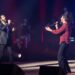 Josh Groban (l) makes a cameo in Ben Platt's show at the Ahmanson Theatre.