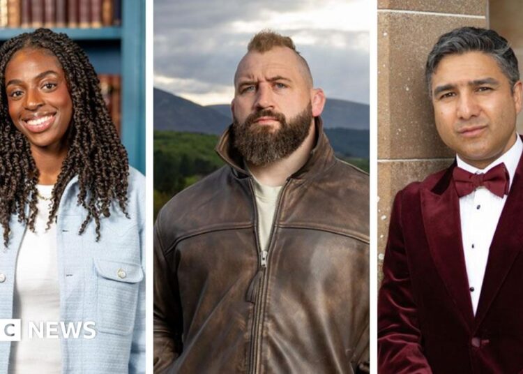 A composite image of Cat Burns, Joe Marler and Nick Mohammed on Celebrity Traitors