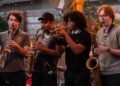 the Nick Peters Quartet jamming out on stage