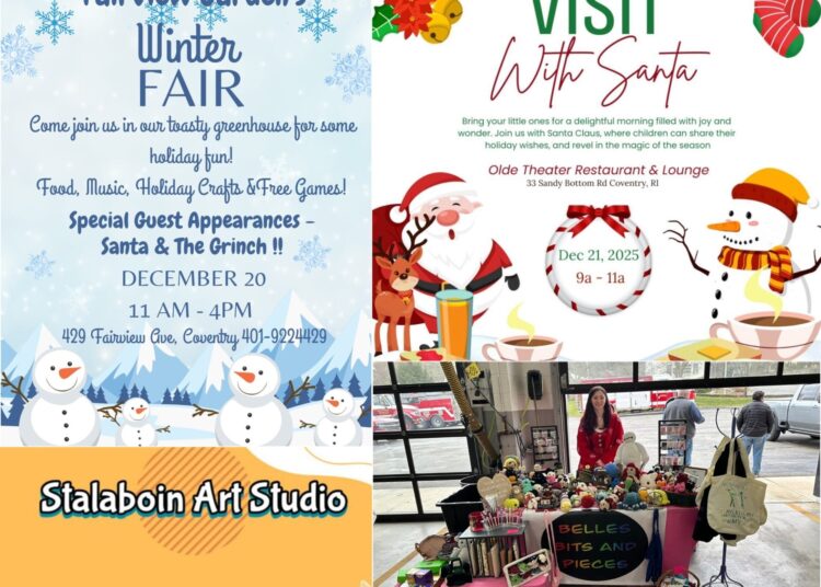 [Credit: WP Composite] This week’s Coventry Weekend Events in Coventry, RI include a winter fair, visits with Santa, a Christmas artisans market, ceramic classes, and several live music events at OTD.