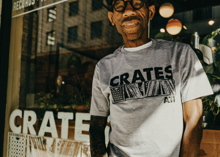 Atlanta’s long-playing music retailer Darryl Harris, outside his new shop on Mitchell Street