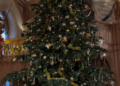 Gold and green baubles on a Christmas tree in St. George's Hall