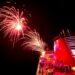 Fireworks display above a Disney Cruise Line ship