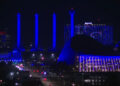 Downtown Kansas City lights up blue
