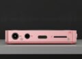 FiiO Snowsky Disc portable music player in pink on its side