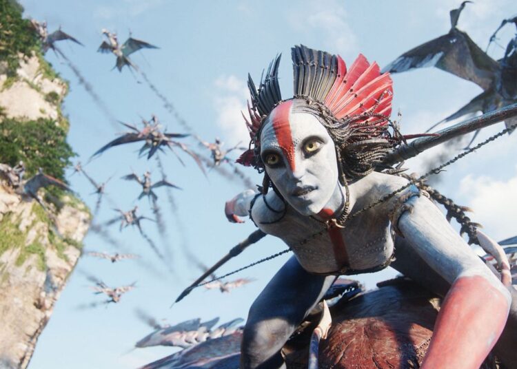 This image released by 20th Century Studios shows Varang, performed by Oona Chaplin, in a scene from "Avatar: Fire and Ash." (20th Century Studios via AP)